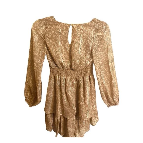 Michael Kors Metallic Gold Shimmer XXS Long Sleeve Mini Dress Party Ruffle Hem - Picture 11 of 16